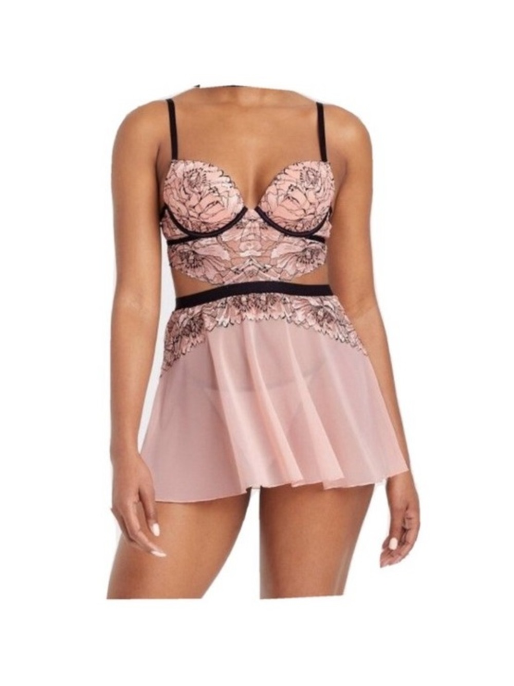 Auden pink and black push-up lace cut out baby doll. NWOT!!! Size M.